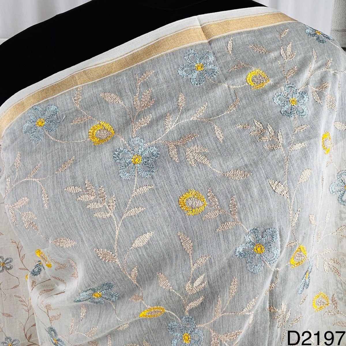 Dyeable Thread Embroidered Pure Chanderi Silk Dupatta-D2197 – Fabricroot