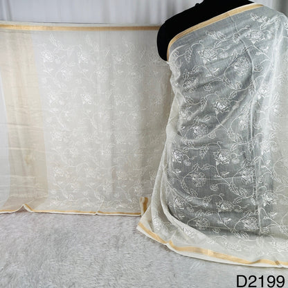 Dyeable Thread Sequins Embroidered Pure Chanderi Silk Dupatta-D2199