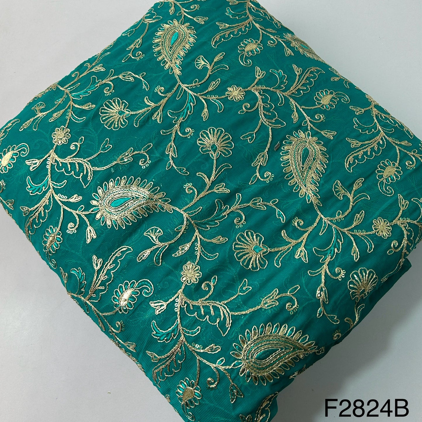 Zari Sequins Embroidered Georgette Fabric-FR2824