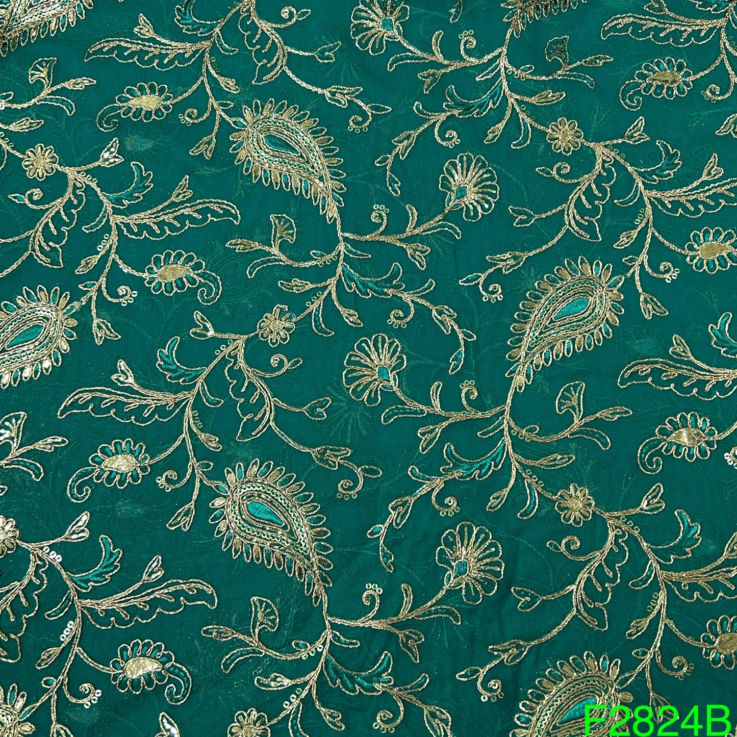 Zari Sequins Embroidered Georgette Fabric-FR2824