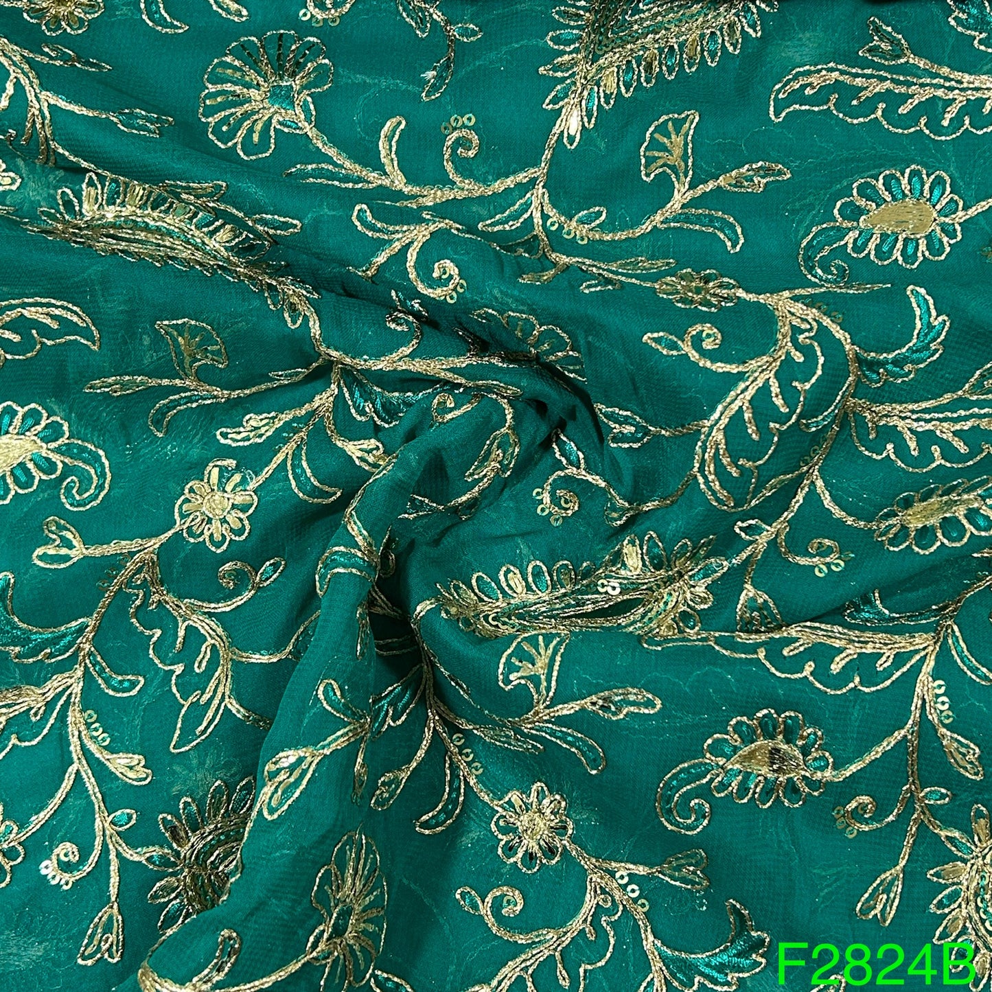 Zari Sequins Embroidered Georgette Fabric-FR2824