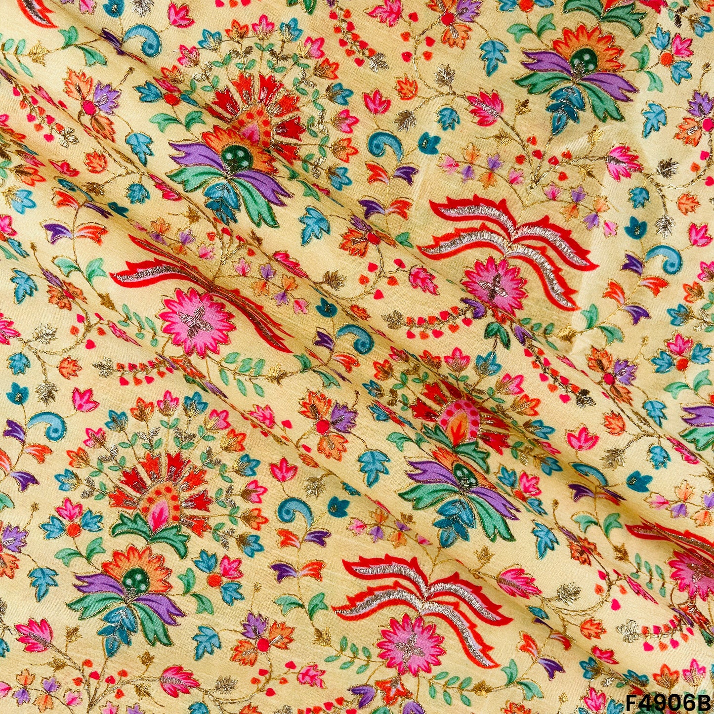 Positional Print Semi Dupion Silk Fabric-F4906