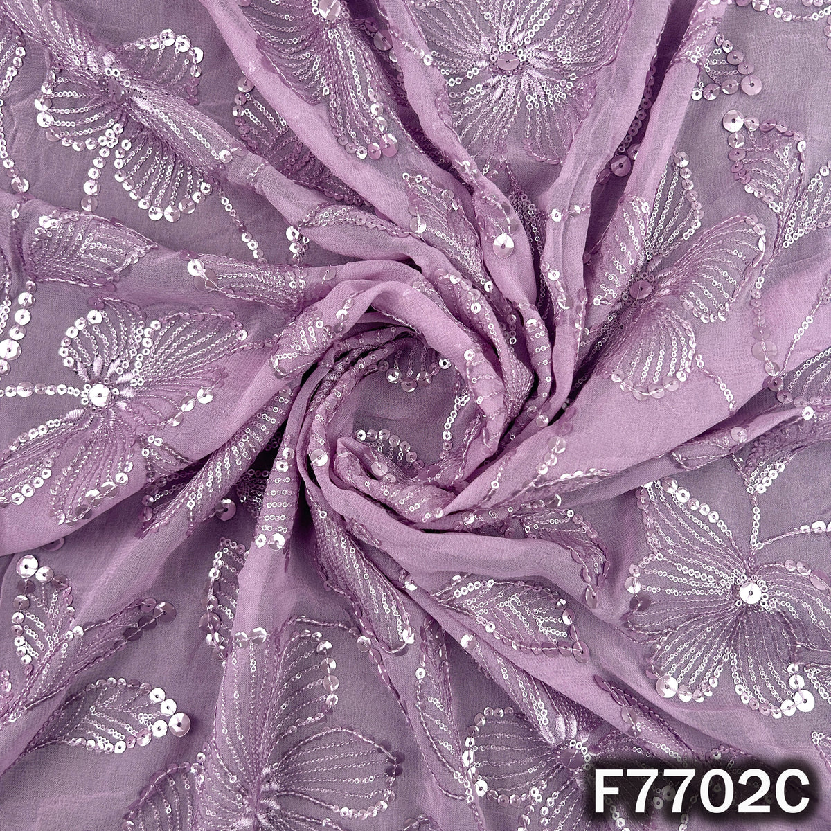 Thread Sequins Embroidered Georgette Fabric - F7702