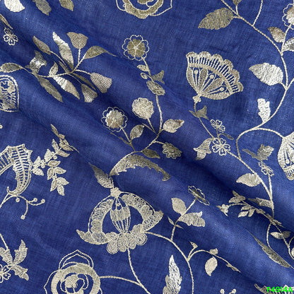 Zari Thread Embroidered Linen Cotton Fabric-F4914