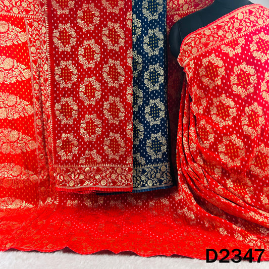 Zari Work Bandhani Print Pure Banarasi Georgette Dupatta - D2347