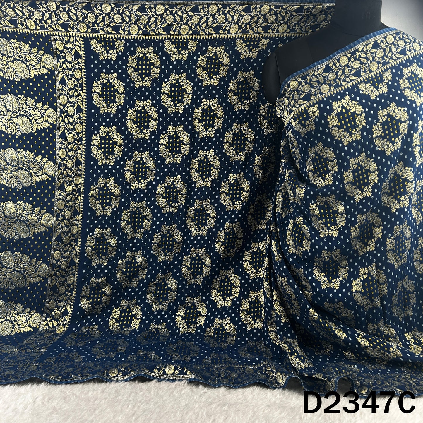Zari Work Bandhani Print Pure Banarasi Georgette Dupatta - D2347