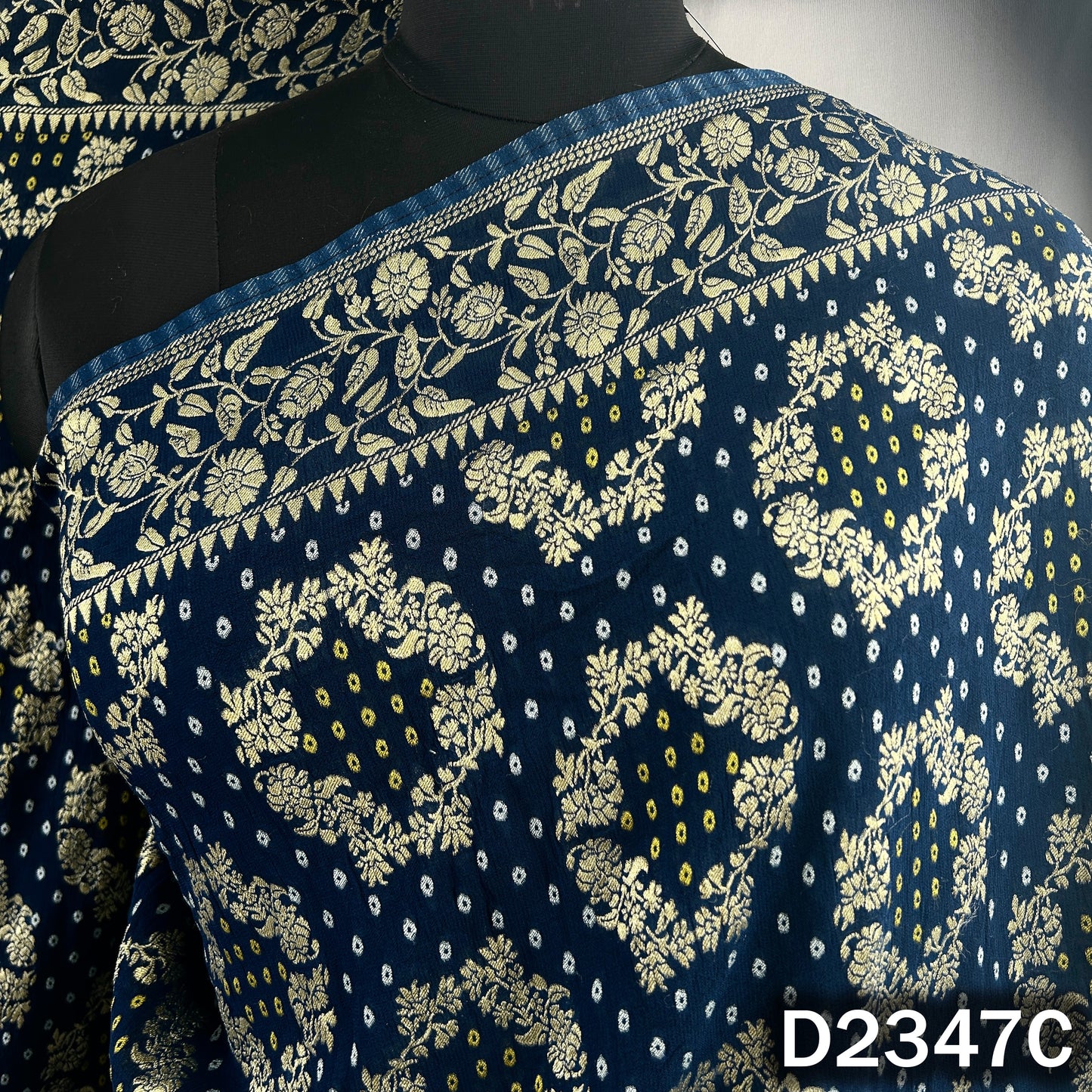 Zari Work Bandhani Print Pure Banarasi Georgette Dupatta - D2347