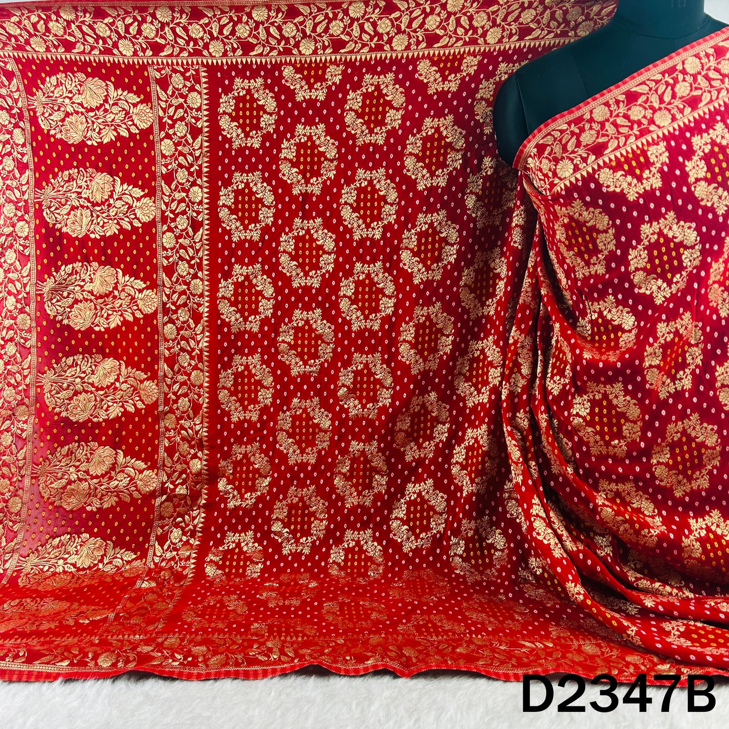 Zari Work Bandhani Print Pure Banarasi Georgette Dupatta - D2347