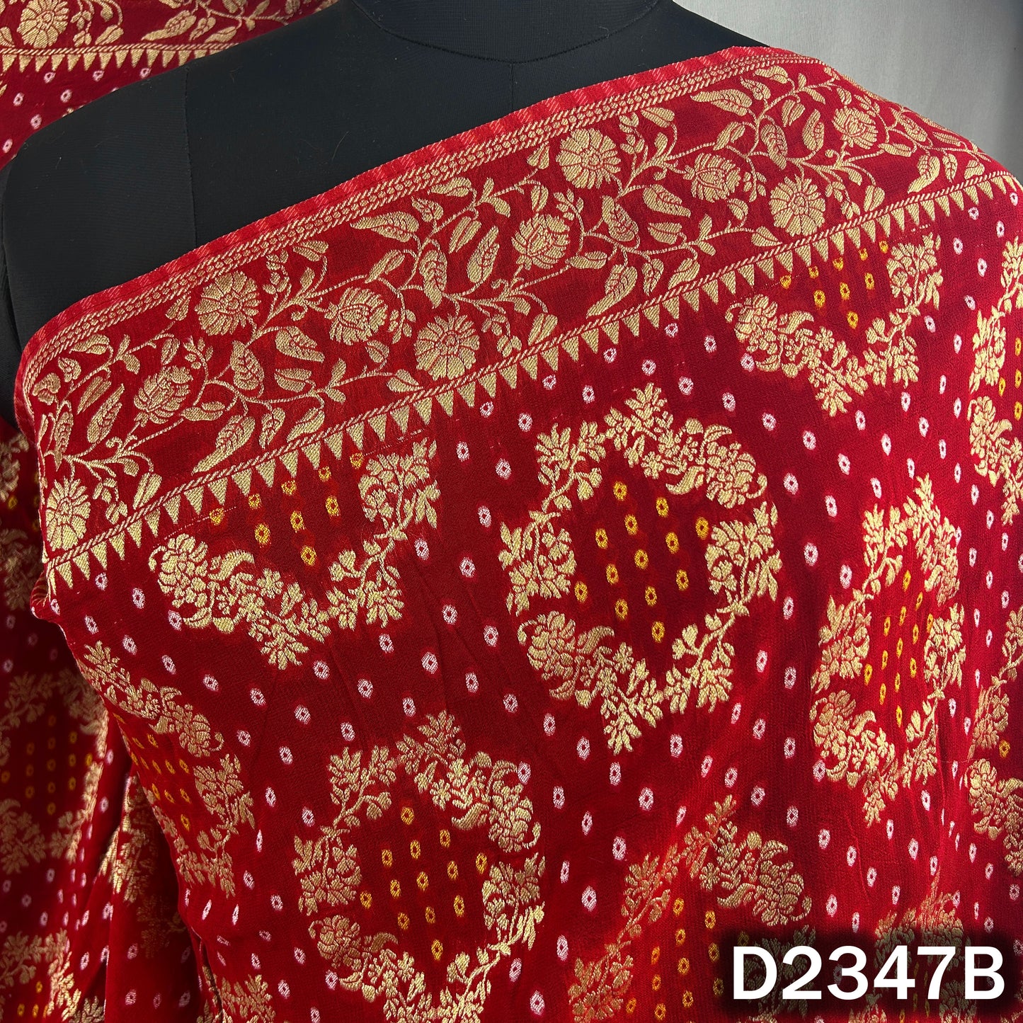 Zari Work Bandhani Print Pure Banarasi Georgette Dupatta - D2347