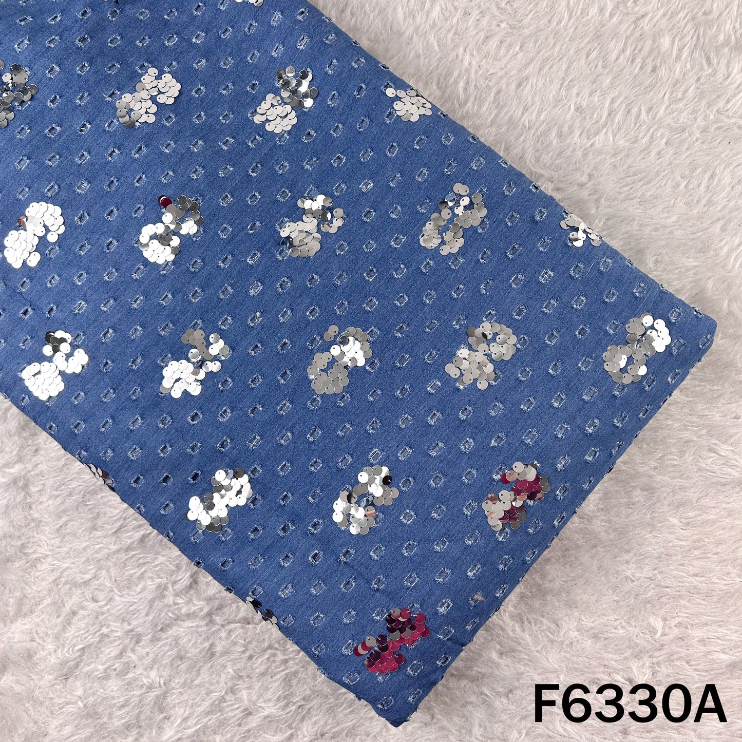 Sequins Cut Work Denim Fabric - F6330