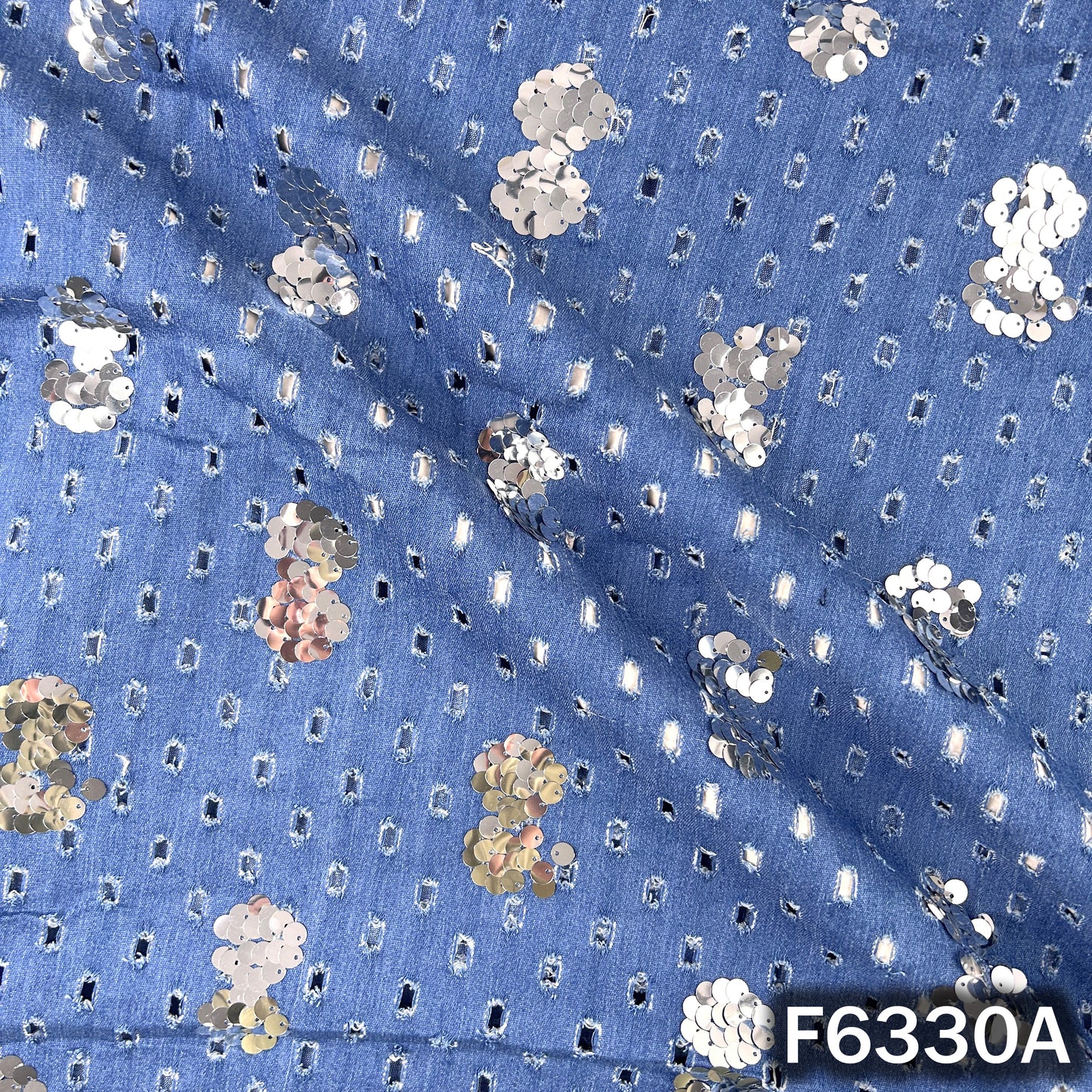 Sequins Cut Work Denim Fabric - F6330
