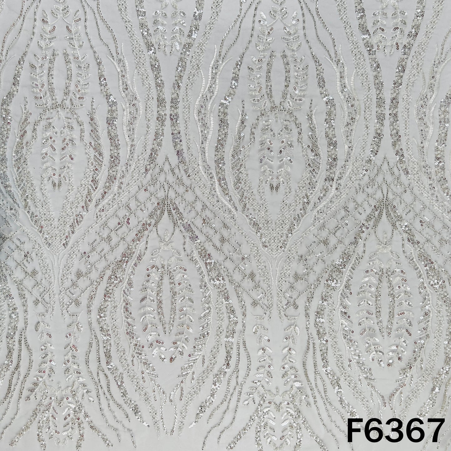 Cut Dana Sequins Pearl Thread Embroidered Net Fabric - F6367