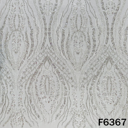 Cut Dana Sequins Pearl Thread Embroidered Net Fabric - F6367