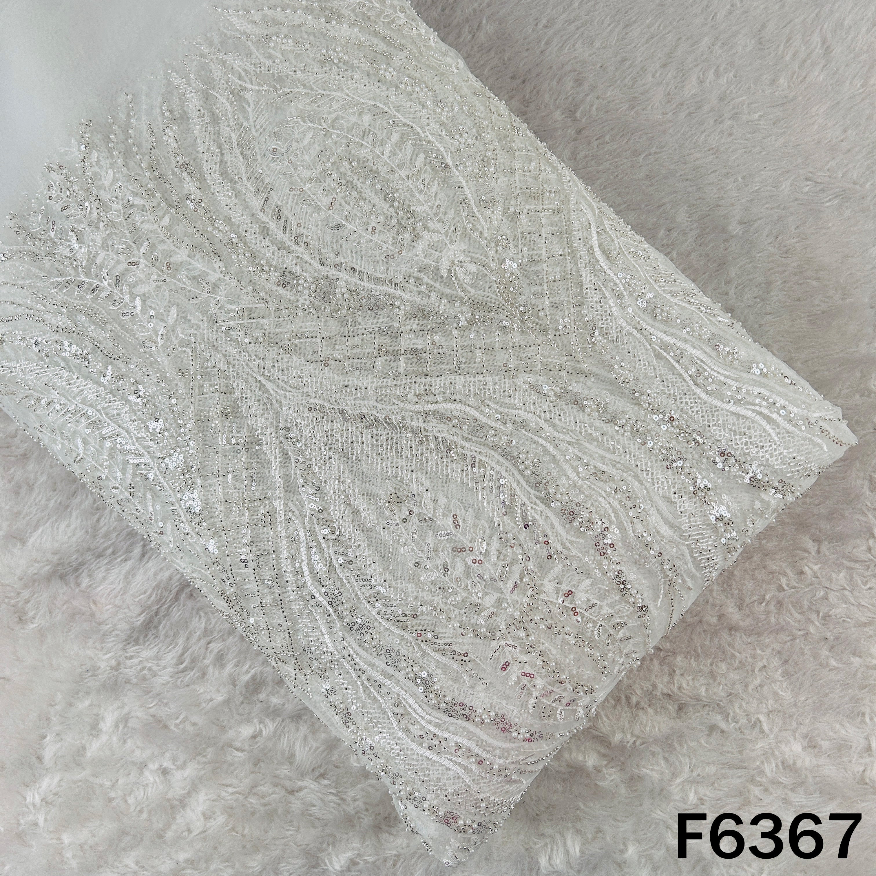 Cut Dana Sequins Pearl Thread Embroidered Net | FabricRoot – Fabricroot