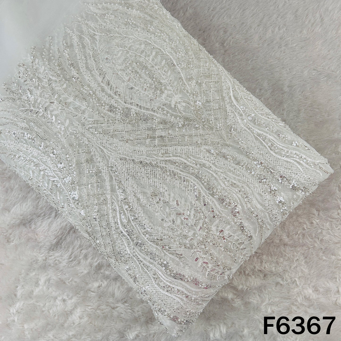 Cut Dana Sequins Pearl Thread Embroidered Net Fabric - F6367
