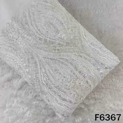 Cut Dana Sequins Pearl Thread Embroidered Net Fabric - F6367
