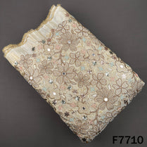 Dyeable Cut Dana Faux Mirror Zari Thread Sequins Embroidered Shimmer Tissue Fabric - F7710