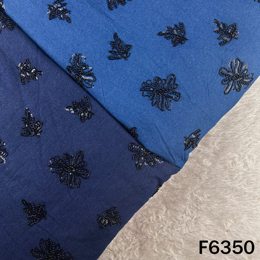 Cut Dana Sequins Pearl Embroidered Denim Fabric - F6350