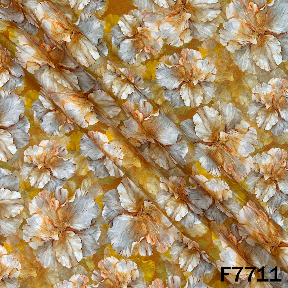 Printed Mustard Yellow Floral Glaze Cotton Fabric - F7711