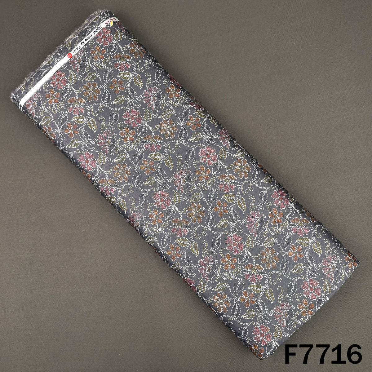 Printed Charcoal Grey Floral Glaze Cotton Fabric - F7716