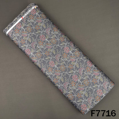 Printed Charcoal Grey Floral Glaze Cotton Fabric - F7716