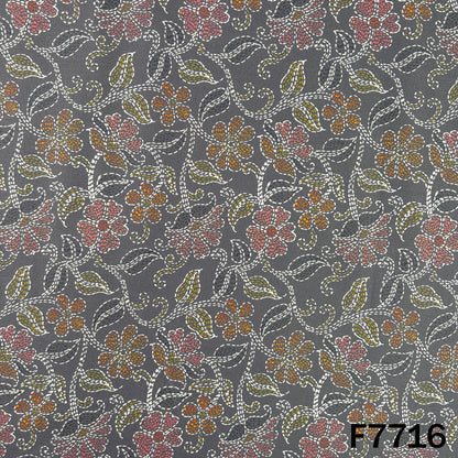 Printed Charcoal Grey Floral Glaze Cotton Fabric - F7716