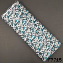 Printed Teal Blue Floral Glaze Cotton Fabric - F7715