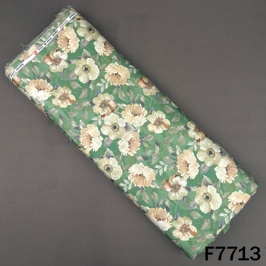 Printed Sage Green Glaze Floral Cotton Fabric - F7713