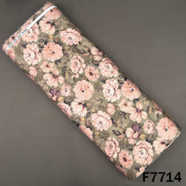 Printed Taupe Grey Floral Glaze Cotton Fabric - F7714