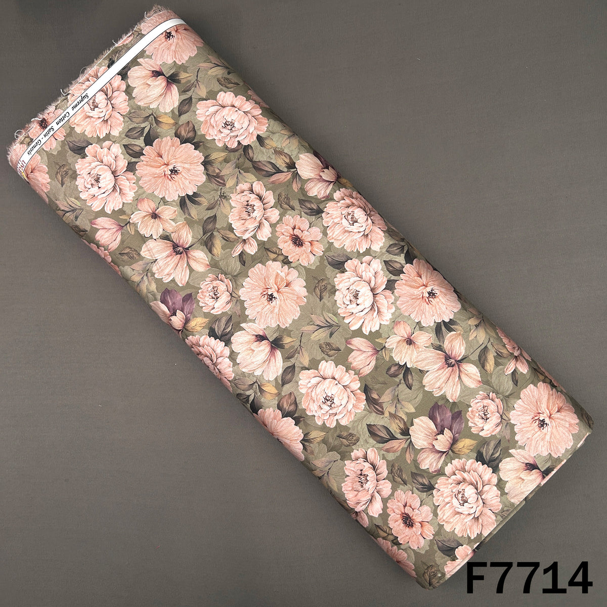 Printed Taupe Grey Floral Glaze Cotton Fabric - F7714