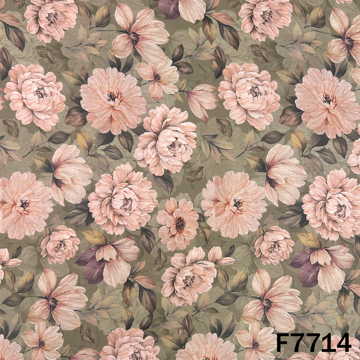 Printed Taupe Grey Floral Glaze Cotton Fabric - F7714