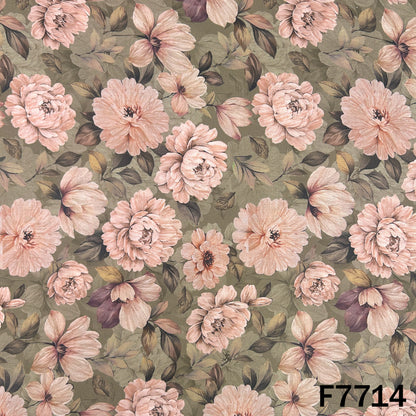 Printed Taupe Grey Floral Glaze Cotton Fabric - F7714
