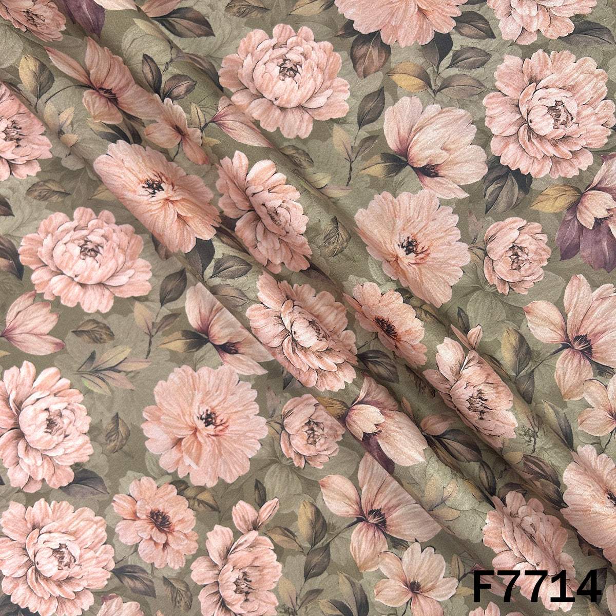 Printed Taupe Grey Floral Glaze Cotton Fabric - F7714