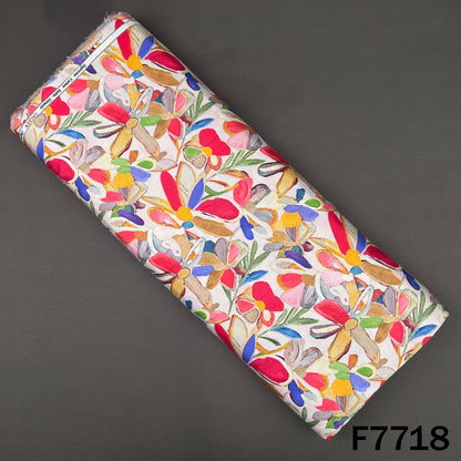 Printed Off White Multicolor Floral Glaze Cotton Fabric - F7718