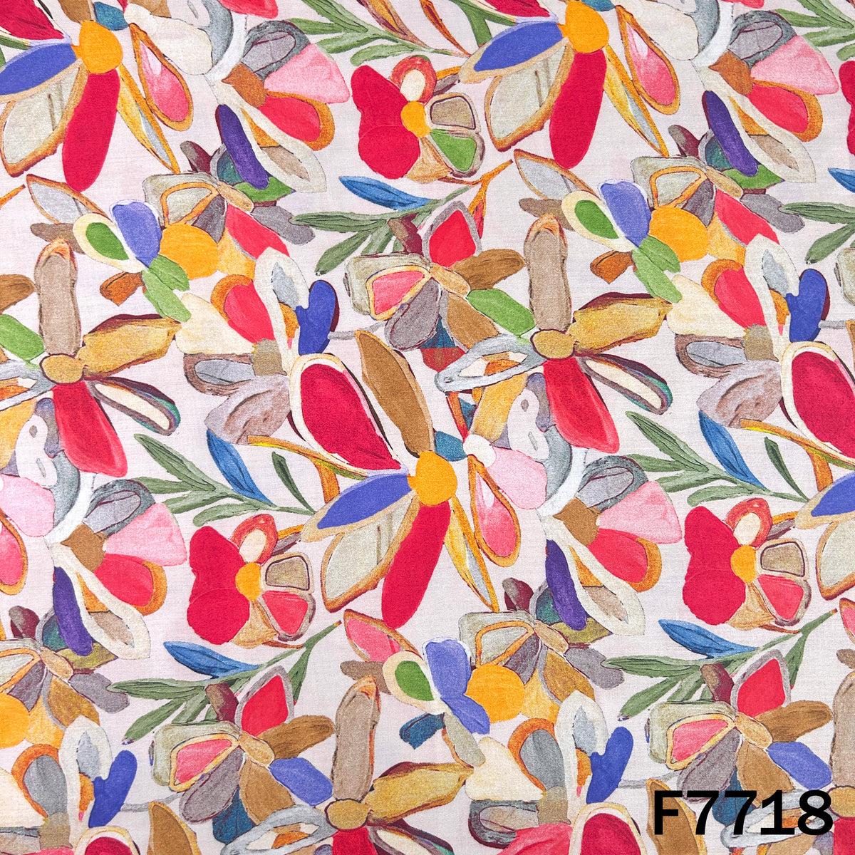 Printed Off White Multicolor Floral Glaze Cotton Fabric - F7718