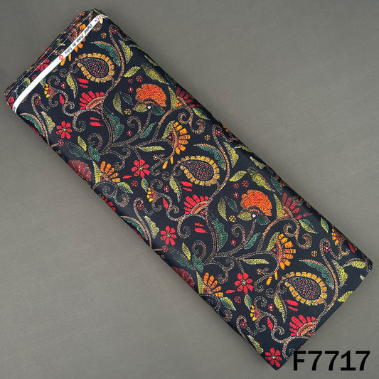 Printed Black Multicolor Floral Glaze Cotton Fabric - F7717