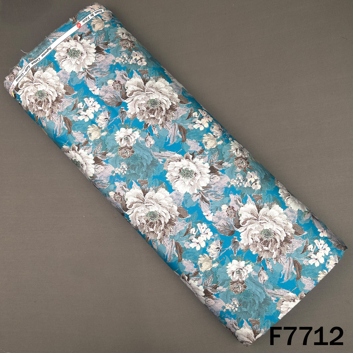 Printed Peacock Blue Floral Glaze Cotton Fabric - F7712
