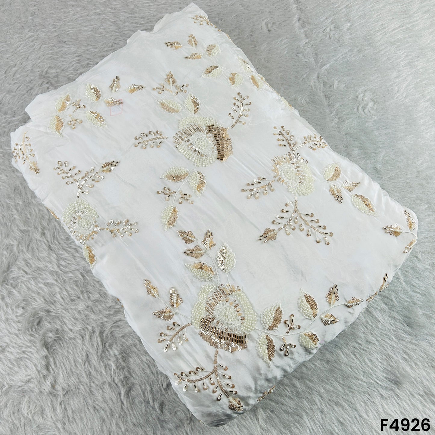 Dyeable Cutdana Thread Sequins Embroidered Viscose Crepe Fabric-F4926