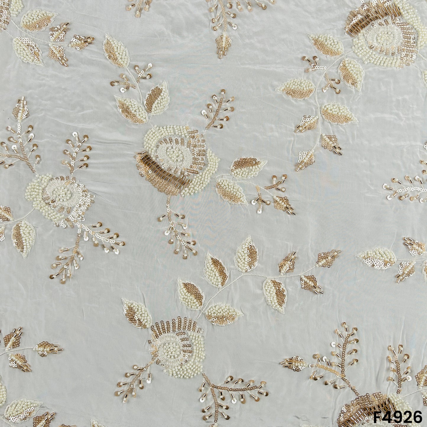 Dyeable Cutdana Thread Sequins Embroidered Viscose Crepe Fabric-F4926