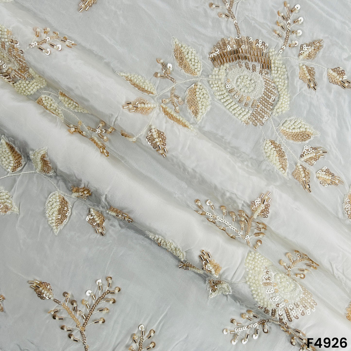 Dyeable Cutdana Thread Sequins Embroidered Viscose Crepe Fabric-F4926