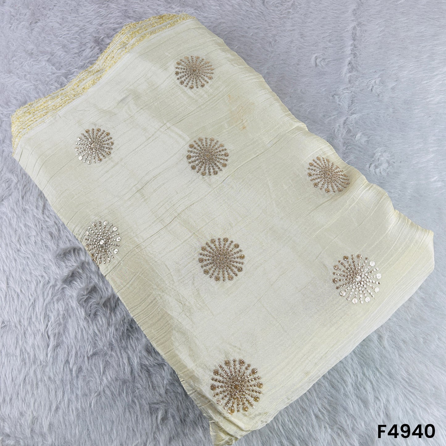 Dyeable Zari Sequins Work Crush Tissue Fabric-F4940