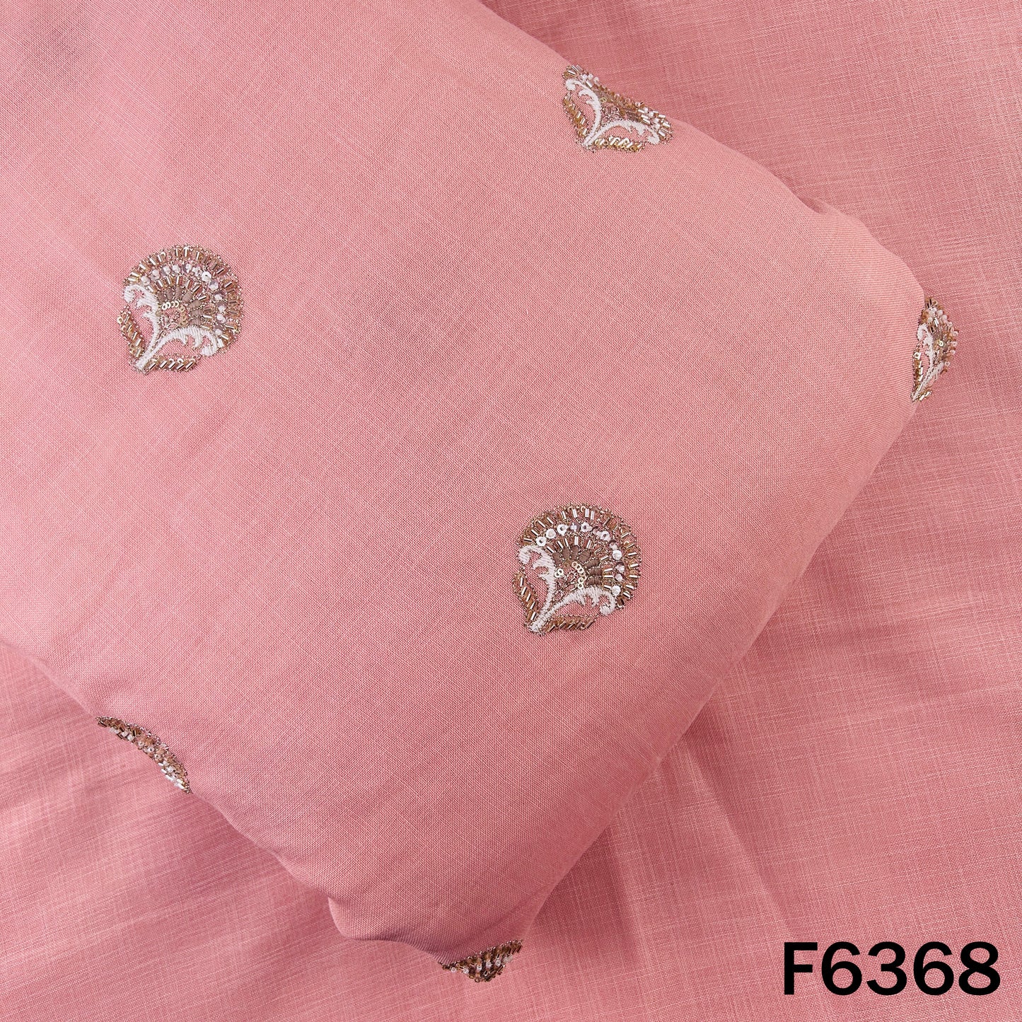 Cut Dana Zari Sequins Thread Embroidered Linen Fabric - F6368