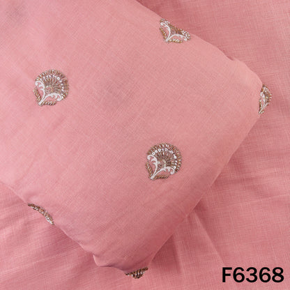 Cut Dana Zari Sequins Thread Embroidered Linen Fabric - F6368
