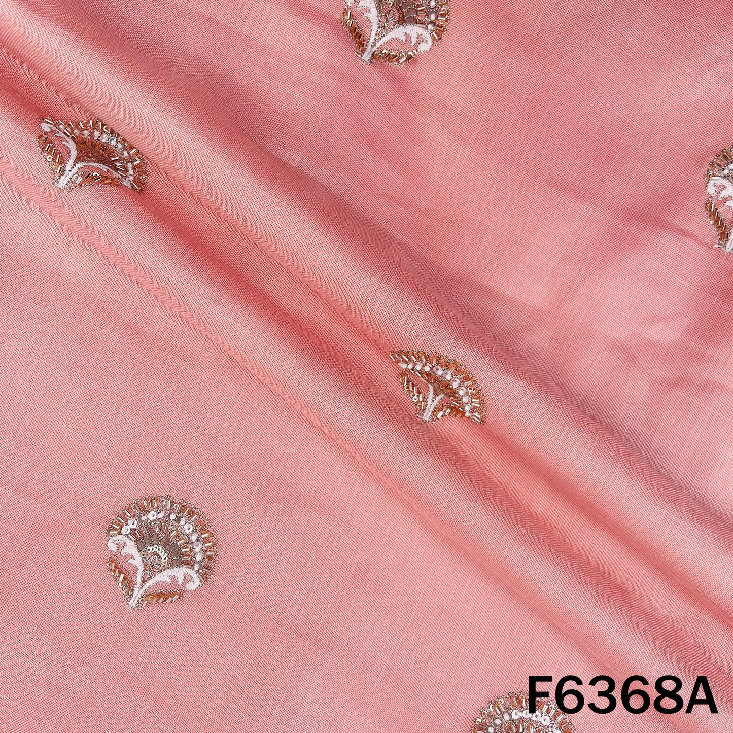 Cut Dana Zari Sequins Thread Embroidered Linen Fabric - F6368