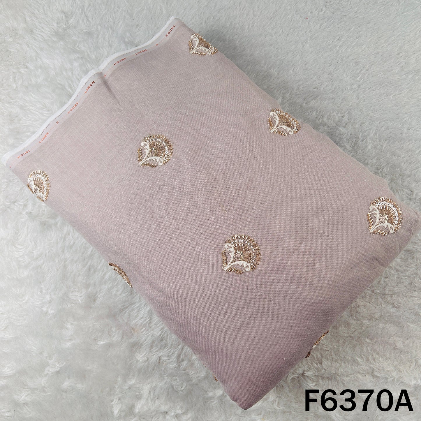 Cut Dana Zari Sequins Thread Embroidered Linen Fabric - F6370