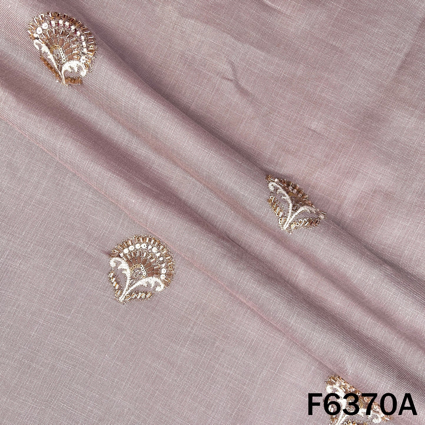 Cut Dana Zari Sequins Thread Embroidered Linen Fabric - F6370
