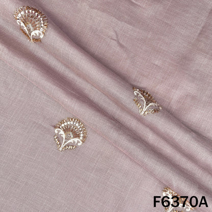 Cut Dana Zari Sequins Thread Embroidered Linen Fabric - F6370