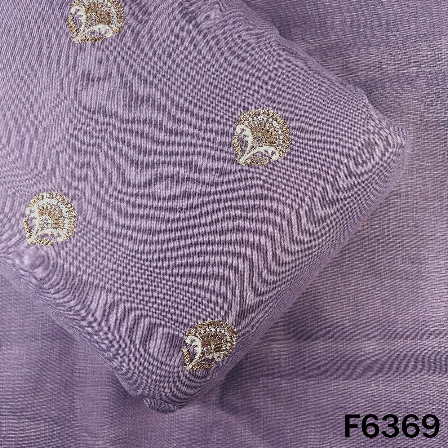 Cut Dana Zari Sequins Thread Embroidered Linen Fabric - F6369