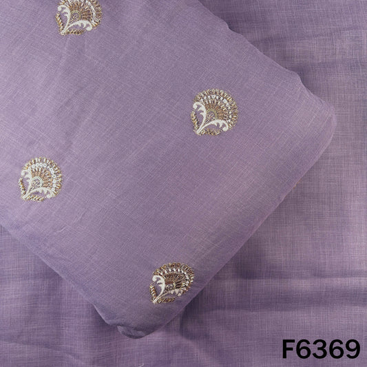 Cut Dana Zari Sequins Thread Embroidered Linen Fabric - F6369