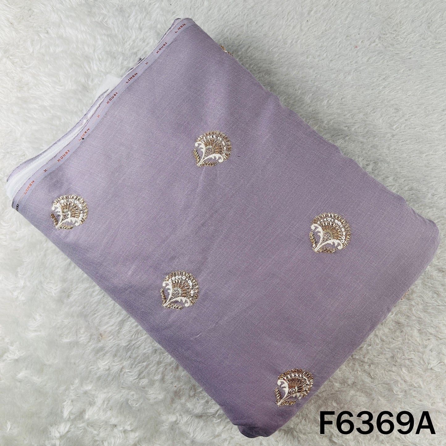 Cut Dana Zari Sequins Thread Embroidered Linen Fabric - F6369